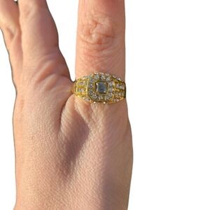 Gold‎ Statement Ring Pave Rhinestone Square Cocktail Ring Band